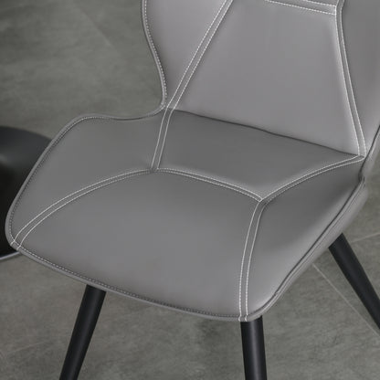 HOMCOM Set of 2 Contrast Stitched PU Leather Racing-Style Dining Chairs Accent Seat w/ Steel Legs Ergonomic Back Padding Home Living Room Grey