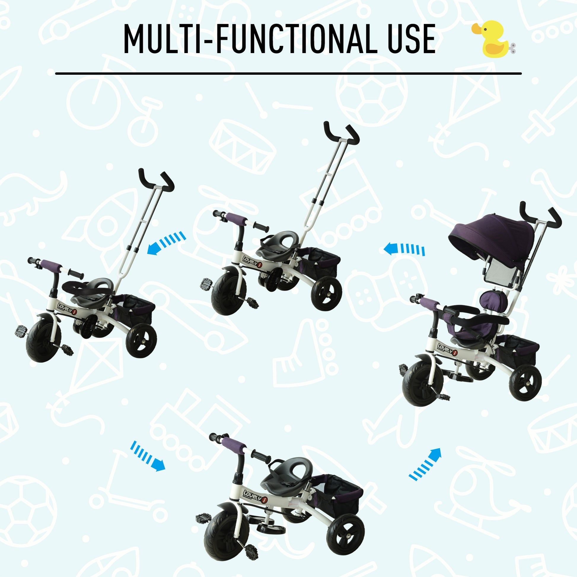 HOMCOM Baby Tricycle W/Handle-White/Purple
