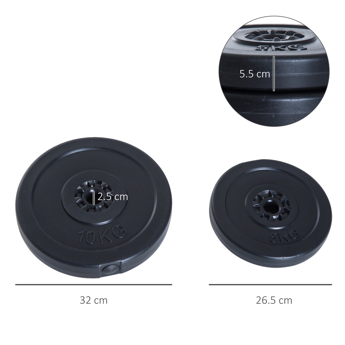 HOMCOM 4pc Durable Gym Barbell Plates Weight Dumbbell Set for Exercise Fitting Gym Body Workout Disc Weight Plate Set 2 x 5kg & 2 x 10kg Black
