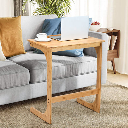 C-ShapedBamboo Side Table with 7 Adjustable Angles-Natural