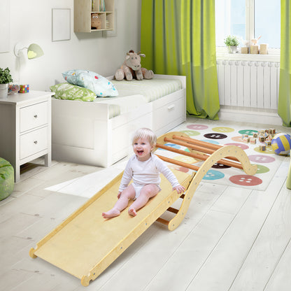 Wooden Toddler Climber Arch with Sliding and Climbing Ramp-Natural