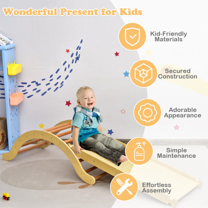 Wooden Toddler Climber Arch with Sliding and Climbing Ramp-Natural