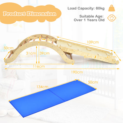 Wooden Toddler Climber Arch with Sliding and Climbing Ramp-Natural