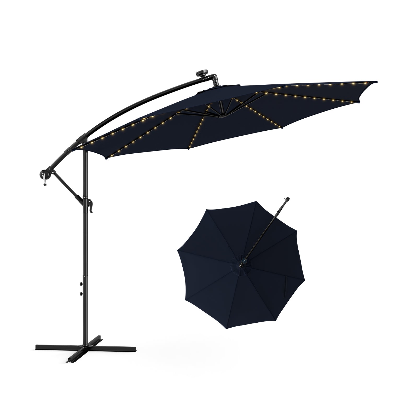 303 CM Solar-Powered Patio Offset Umbrella with 112 LED Lights-Navy