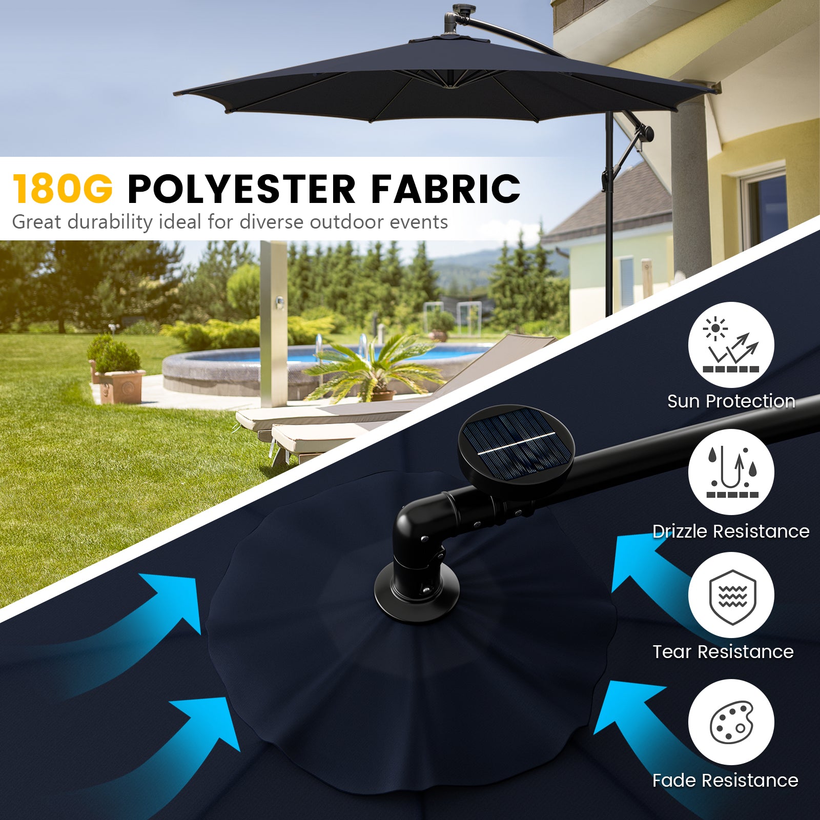 303 CM Solar-Powered Patio Offset Umbrella with 112 LED Lights-Navy