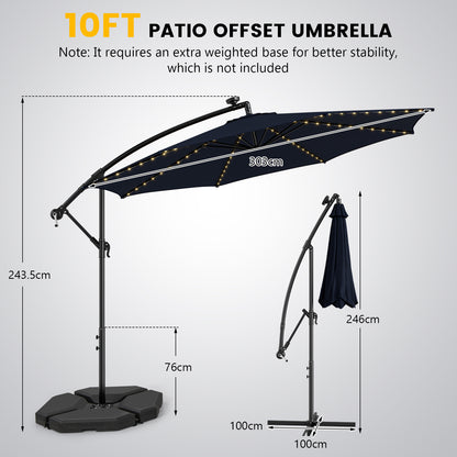303 CM Solar-Powered Patio Offset Umbrella with 112 LED Lights-Navy