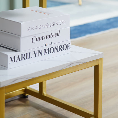 HOMCOM Side Table, Doule Layer End Table, Modern Coffee Table with Steel Frame and Adjustable Non-Slip Feet for Living room, Bedroom, White