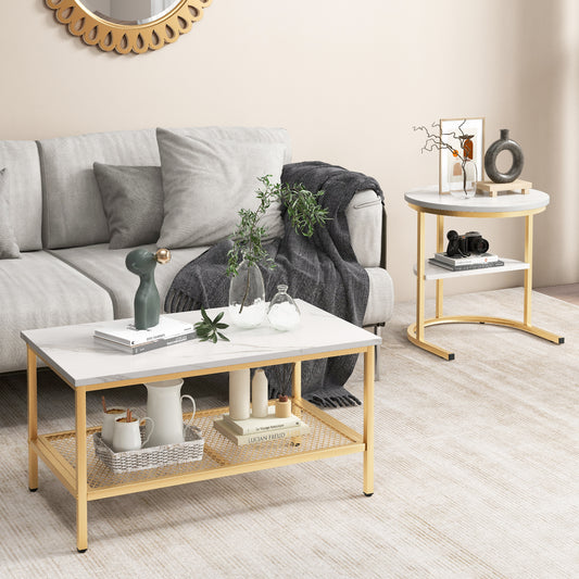 Set of 2 Nesting Coffee Table with Extra Storage Shelf-Golden