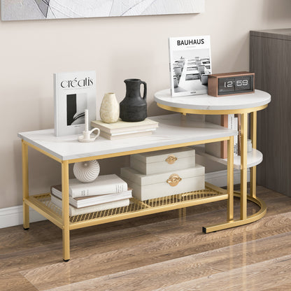 Set of 2 Nesting Coffee Table with Extra Storage Shelf-Golden