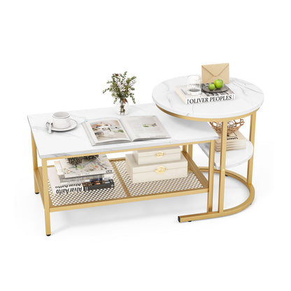 Set of 2 Nesting Coffee Table with Extra Storage Shelf-Golden