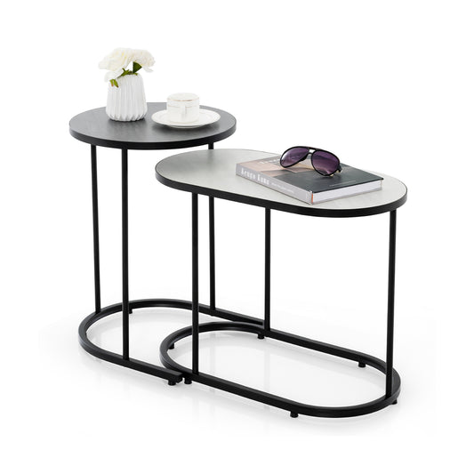 Nesting Coffee Table Set of 2 Detachable with Faux Marble Top