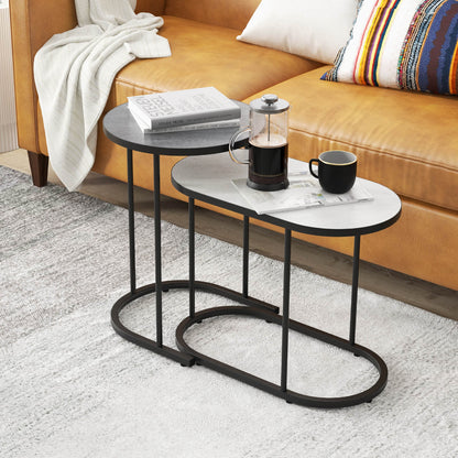 Nesting Coffee Table Set of 2 Detachable with Faux Marble Top