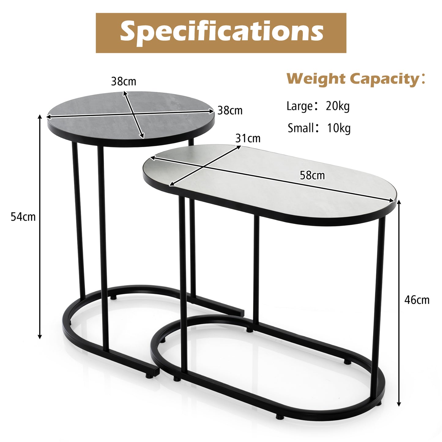 Nesting Coffee Table Set of 2 Detachable with Faux Marble Top