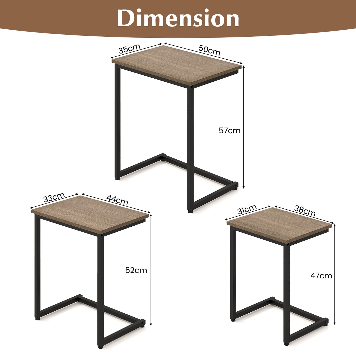 Rectangle Stacking Nesting End Table Set of 3-Oak