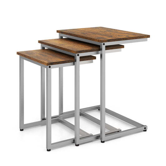 Rectangle Stacking Nesting End Table Set of 3-Rustic Brown