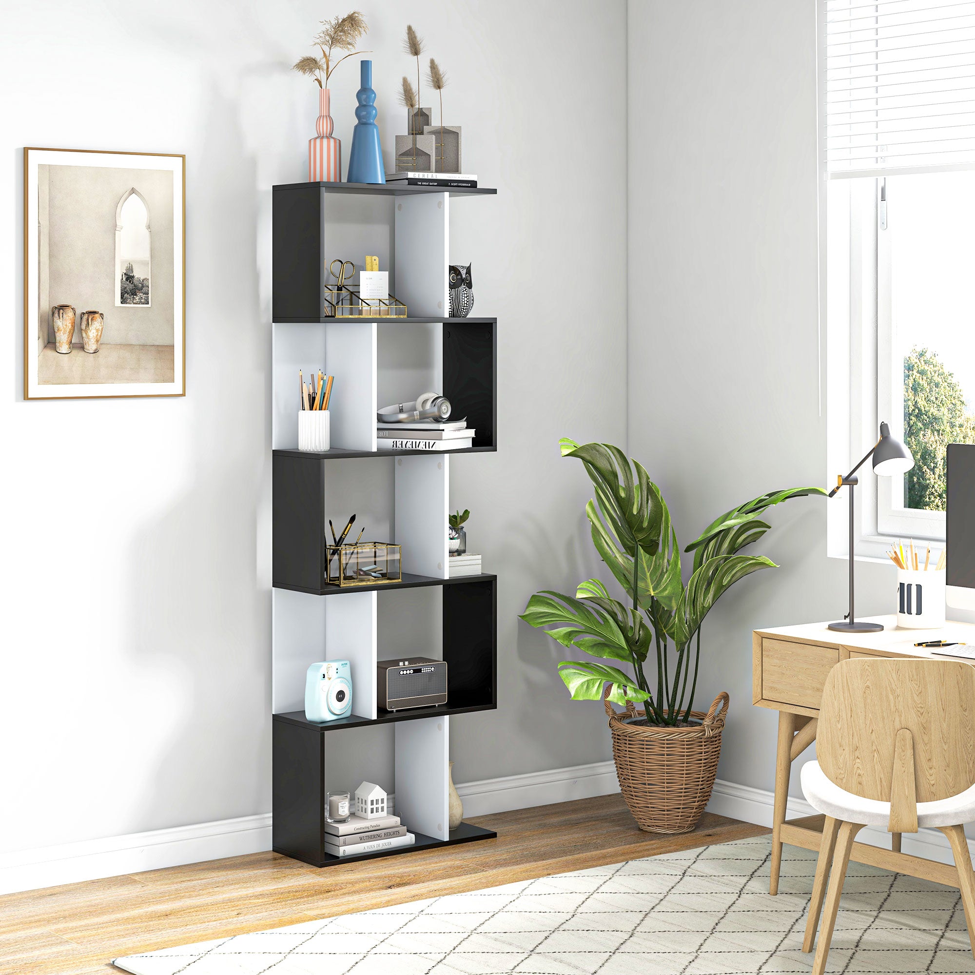 HOMCOM 5-tier Bookcase Storage Display Shelving S Shape design Unit Di ...