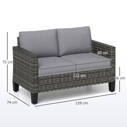 Outsunny Two-Seater Rattan Outdoor Sofa - Dark Grey