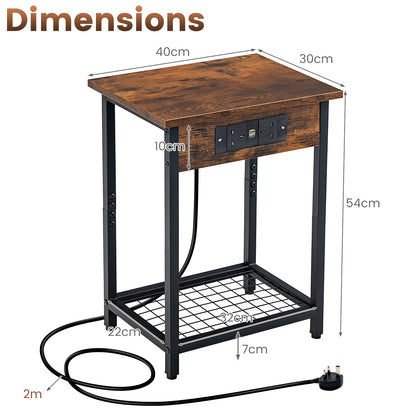 Nightstand Set of 2 with Charging Station and Open Shelf