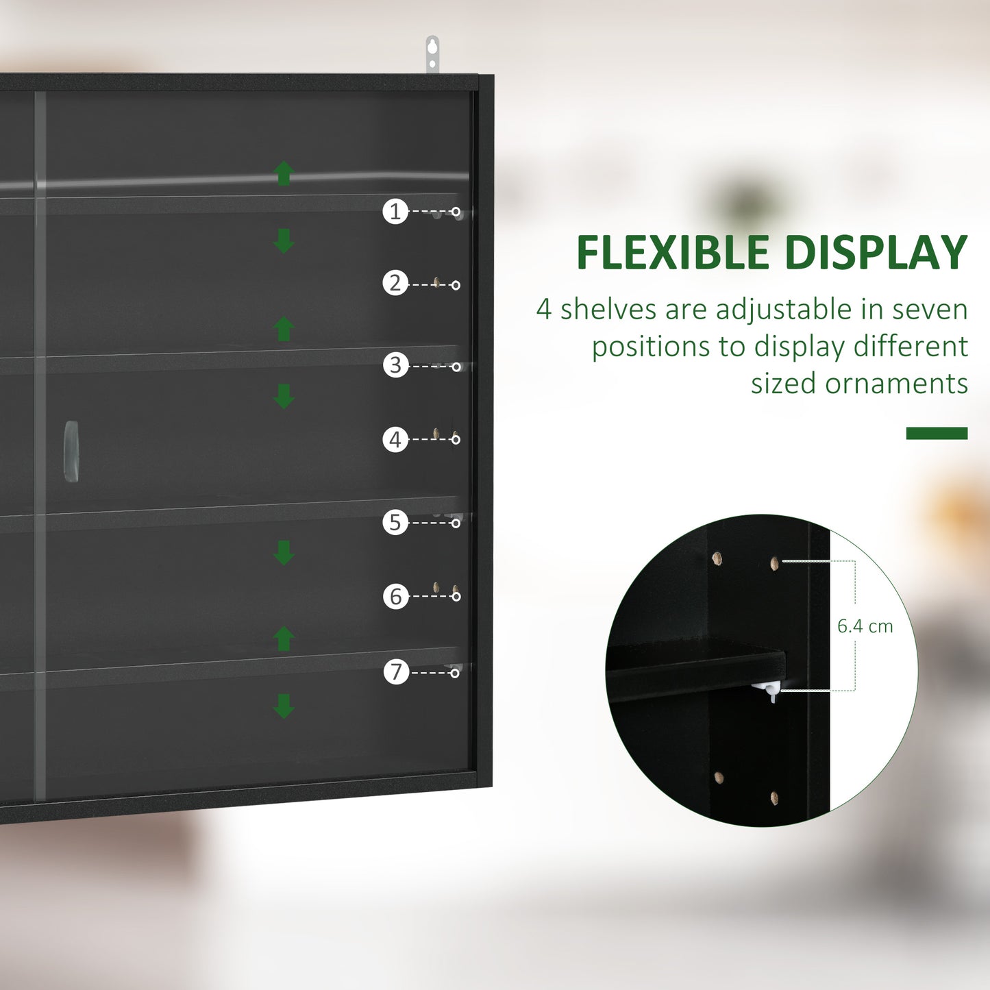 HOMCOM Particle Board 5-Tier Glass Door Display Cabinet Black