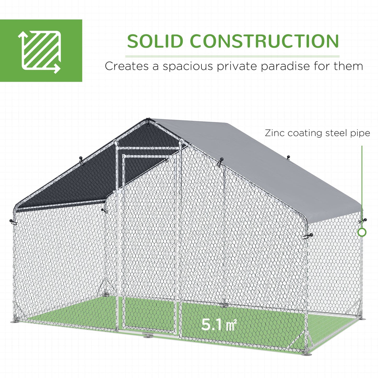 PawHut Large Chicken Coop, Galvanised Walk In Chicken Coop Hen House w/ Water-Resist Cover, 3 x 1.7 x 1.9m
