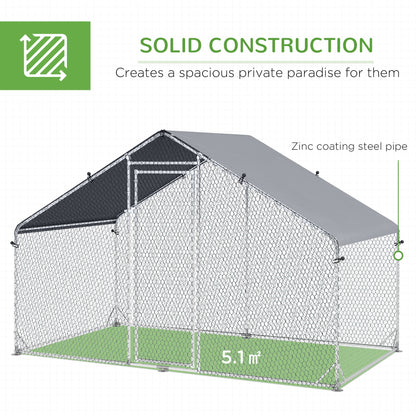 PawHut Large Chicken Coop, Galvanised Walk In Chicken Coop Hen House w/ Water-Resist Cover, 3 x 1.7 x 1.9m