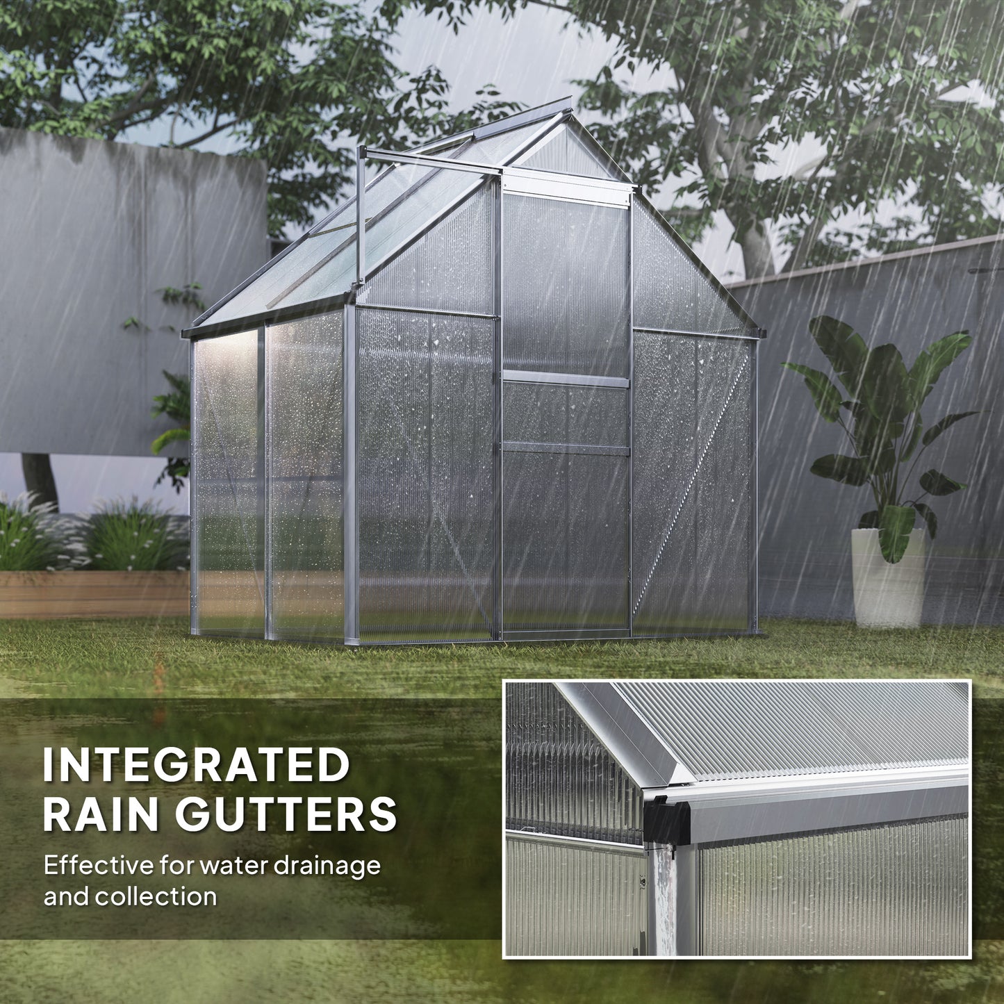 Outsunny 192.5 x 131cm Walk-In Polycarbonate Greenhouse - Silver-Tone