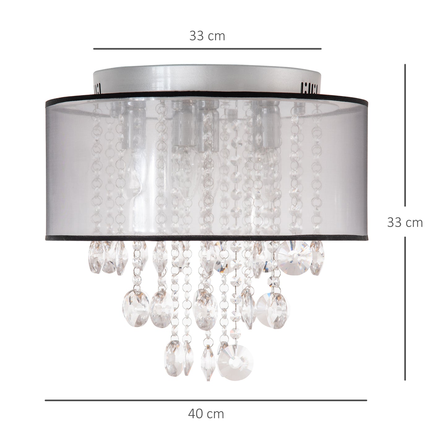 HOMCOM Modern Crystal Chandelier Flush Mount LED Ceiling Light with Drum Shade for Living Room Bedroom Dining Room Silver