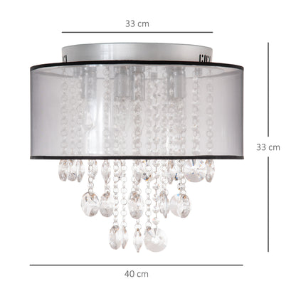 HOMCOM Modern Crystal Chandelier Flush Mount LED Ceiling Light with Drum Shade for Living Room Bedroom Dining Room Silver