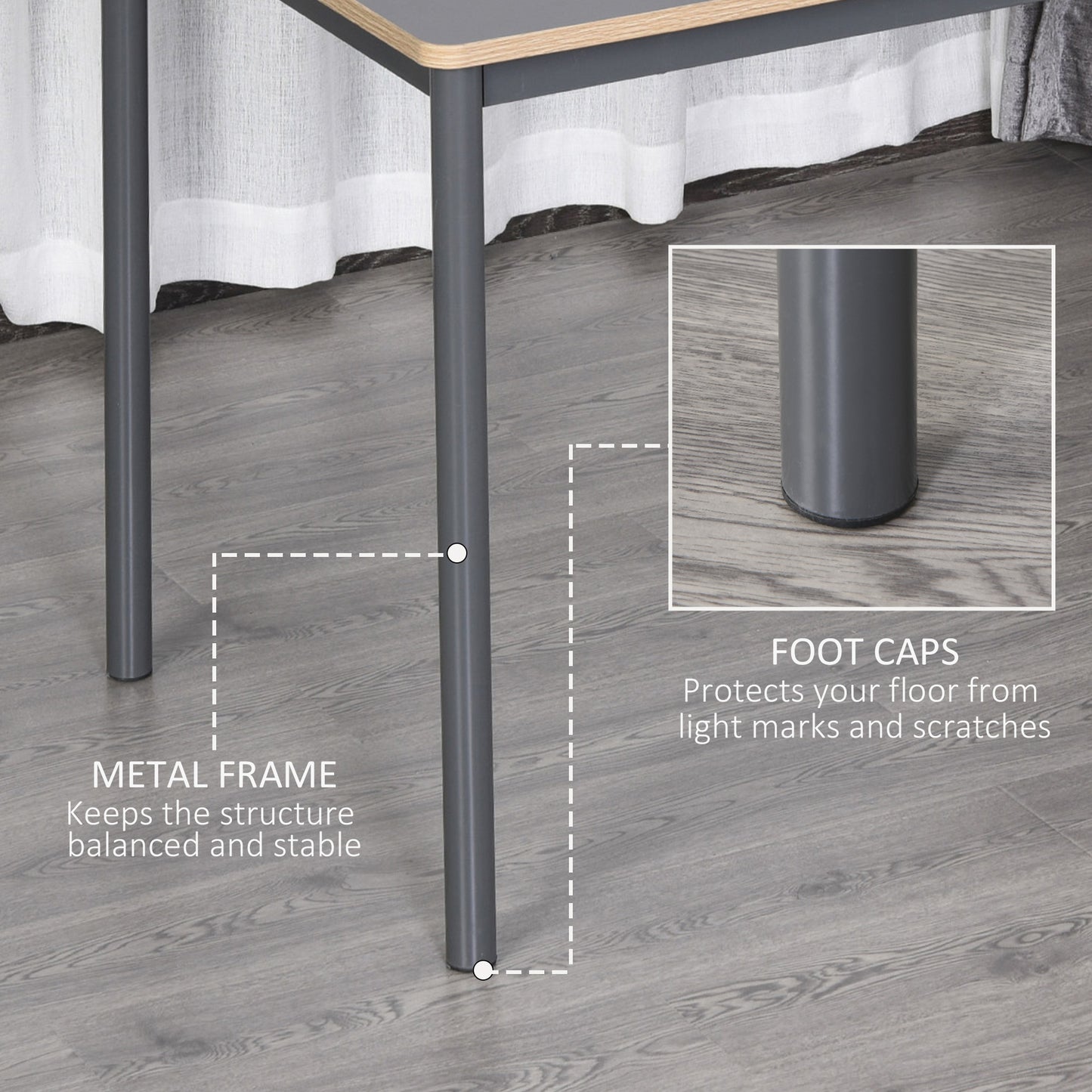 HOMCOM 120cm Minimalistic Dining Table w/ Steel Frame Foot Pads Simple Rectangle Style Home Dining Working Display Grey