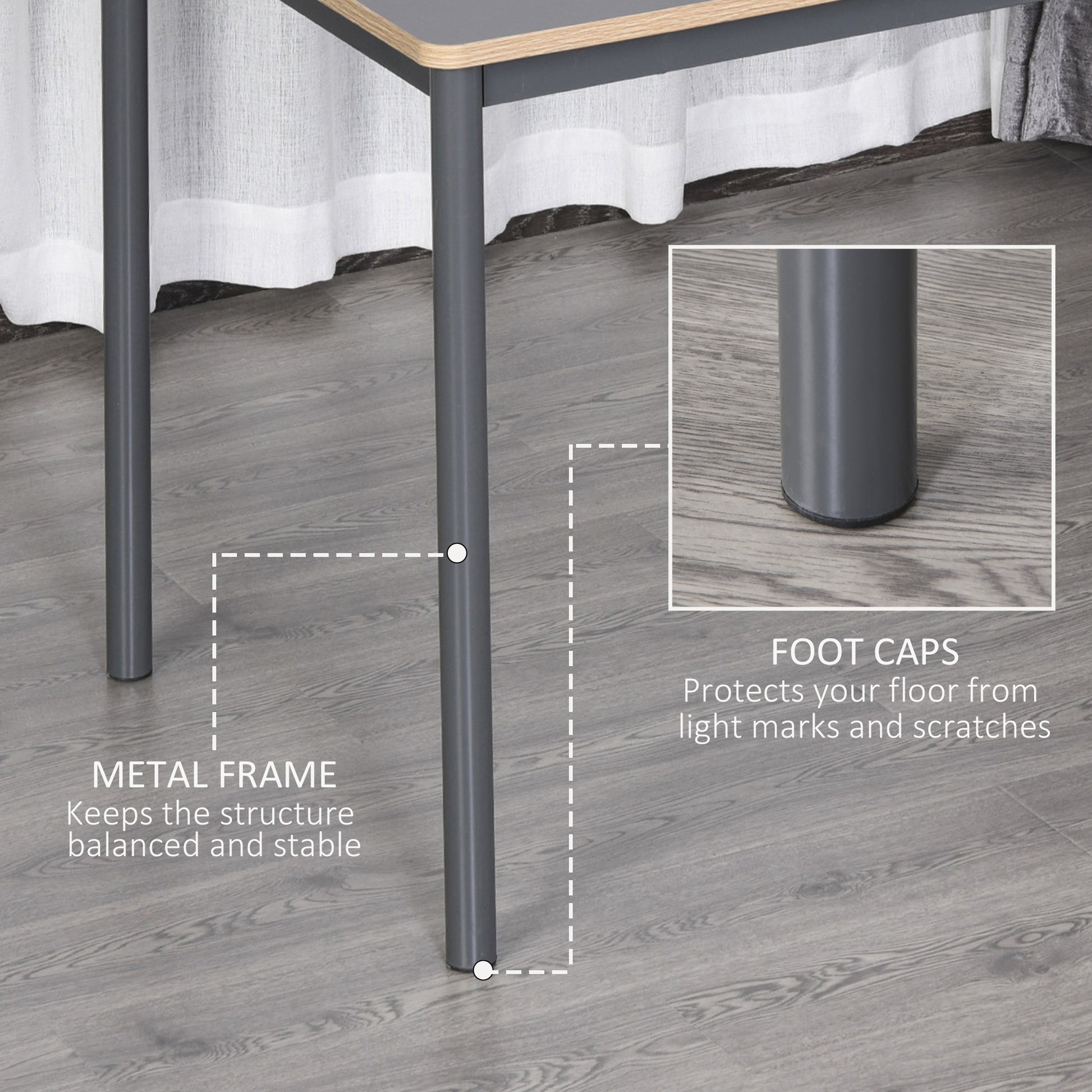 HOMCOM 120cm Minimalistic Dining Table w/ Steel Frame Foot Pads Simple Rectangle Style Home Dining Working Display Grey