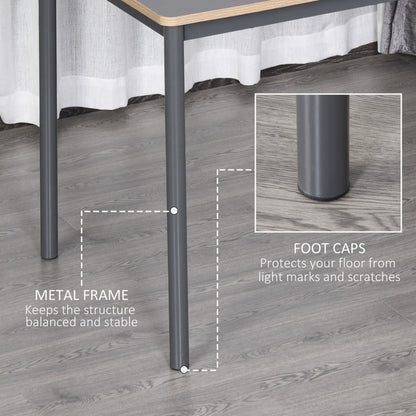HOMCOM 120cm Minimalistic Dining Table w/ Steel Frame Foot Pads Simple Rectangle Style Home Dining Working Display Grey