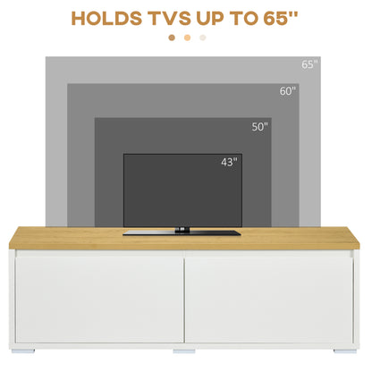 HOMCOM Modern TV Stand, 140cm Modern TV Unit with 2 Cupboards for TVs up to 65 Inches, Wood Entertainment Unit for Living Room, White