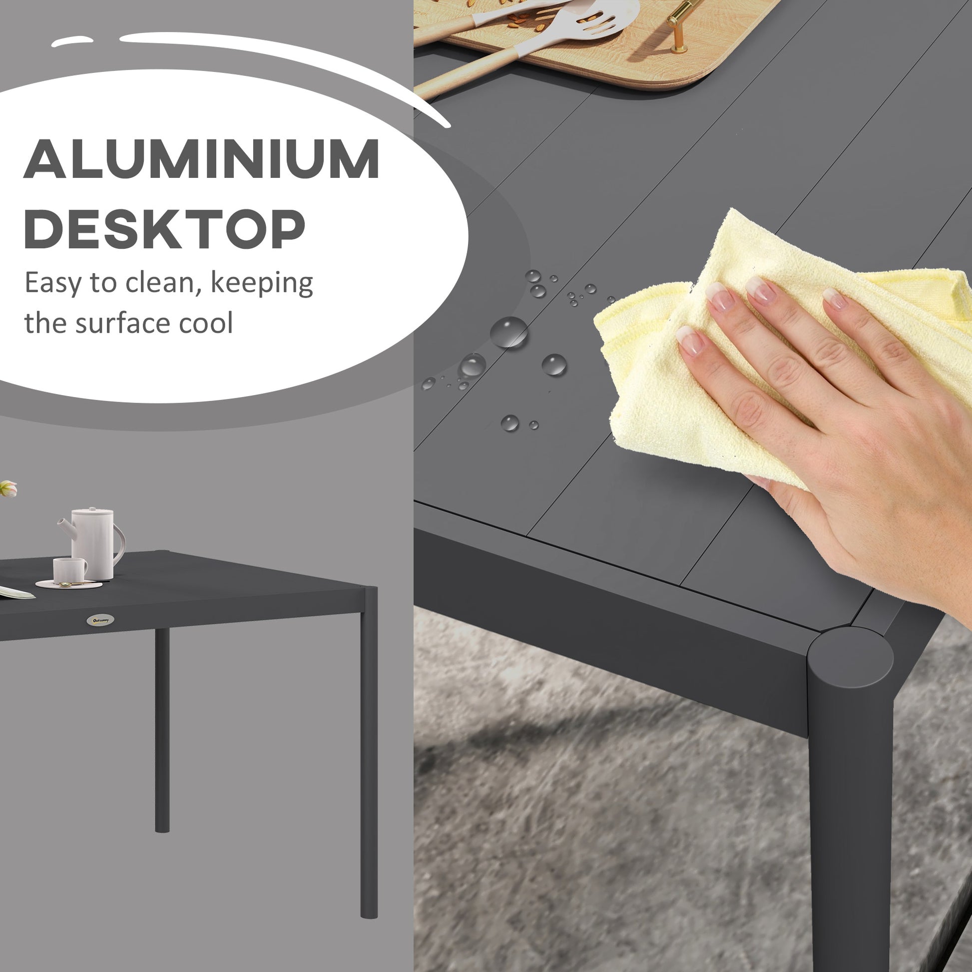 Outsunny Six-Seater Outdoor Table with Slatted Aluminium Top and Steel Legs