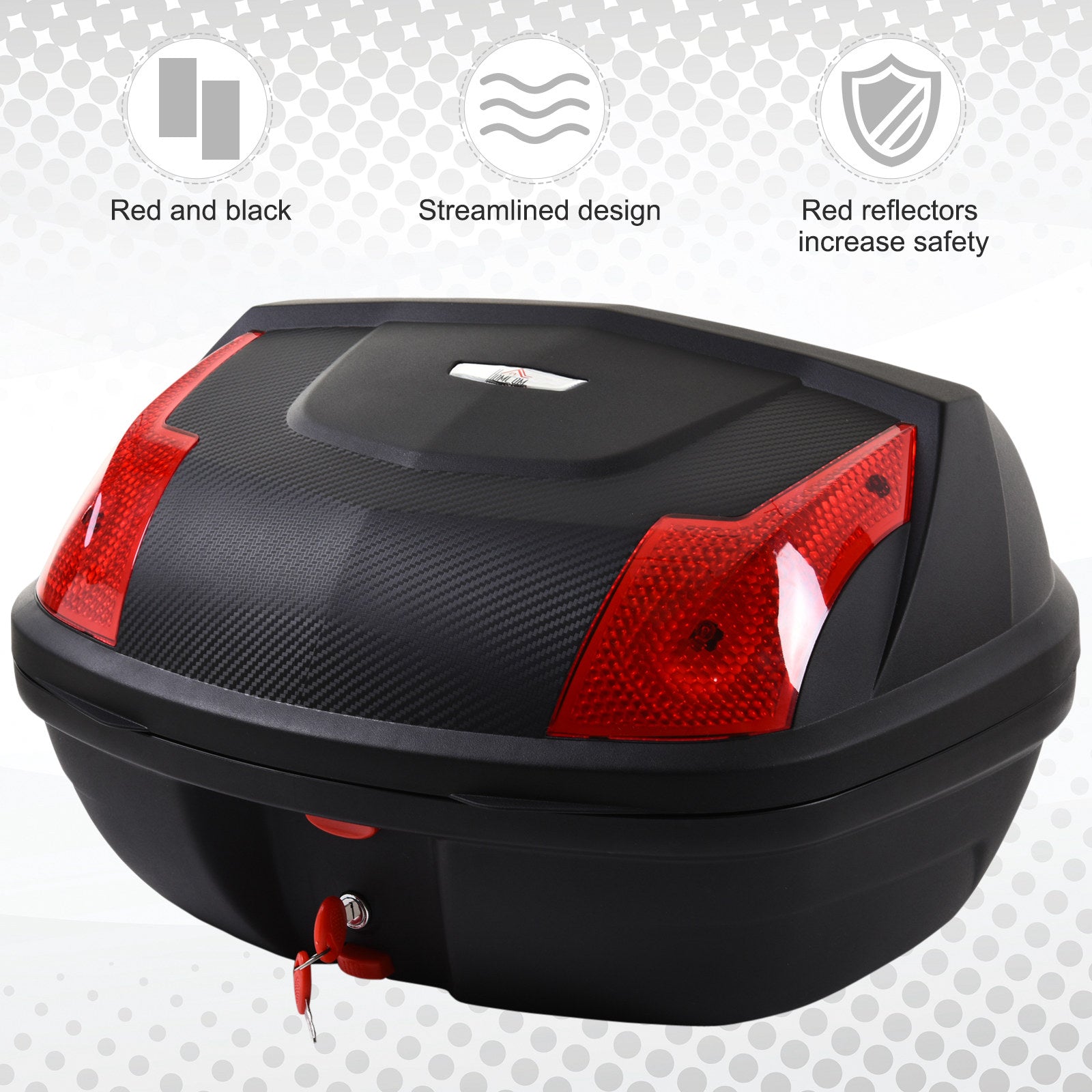 HOMCOM 48L Motorcycle Trunk Travel Luggage Storage Box Accessory Modern Tough Style - Black