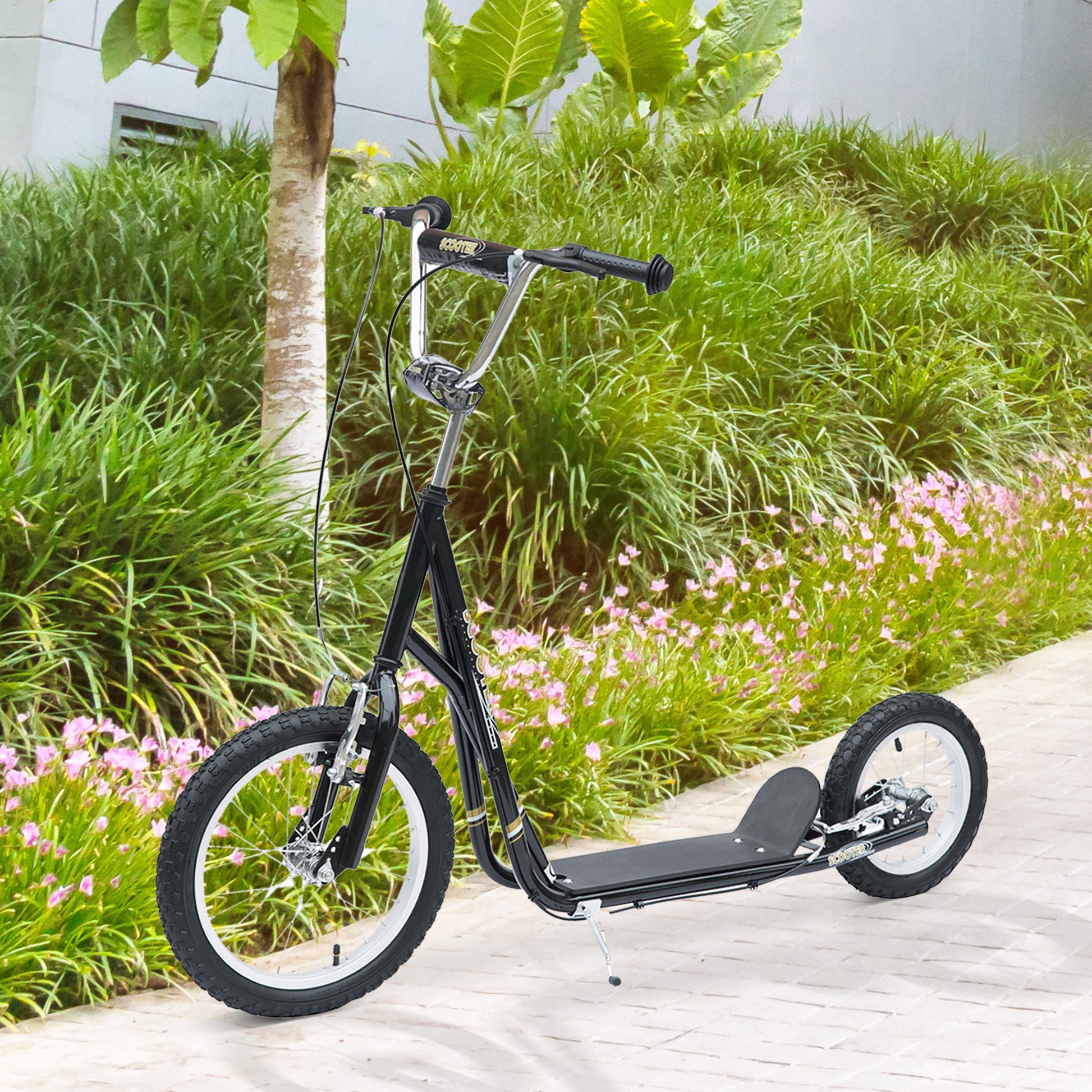 HOMCOM Adult Teen Push Scooter Kids Children Stunt Scooter Bike Bicycle Ride On Alloy Wheel Pneumatic 12" Tyres-Black