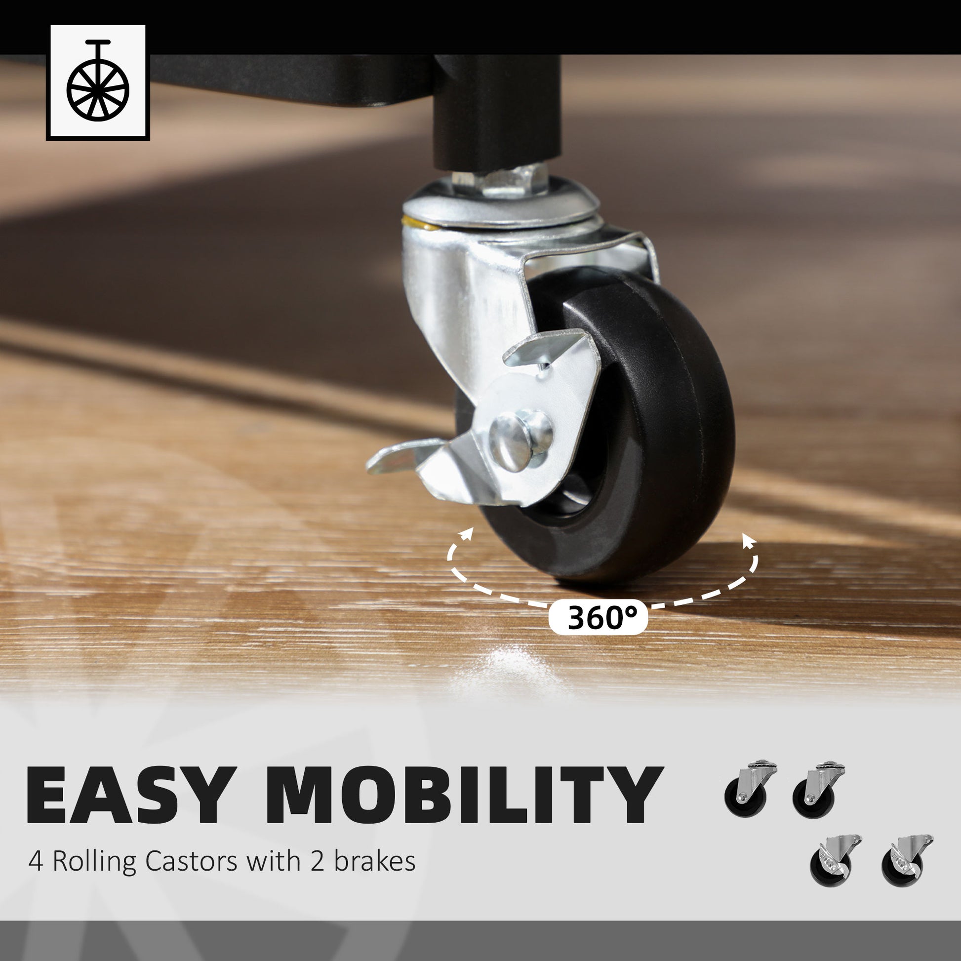 HOMCOM 3 Tier Storage Trolley Cart, Foldable Rolling Utility Cart with 3 Mesh Baskets, 4 Removable Hooks for Living Room, Laundry and Kitchen, Black