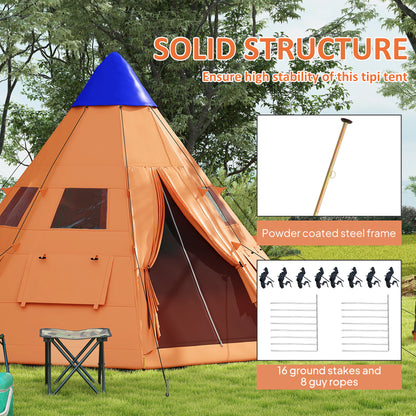 Outsunny 6 Men Tipi Tent with Carry Bag - Orange