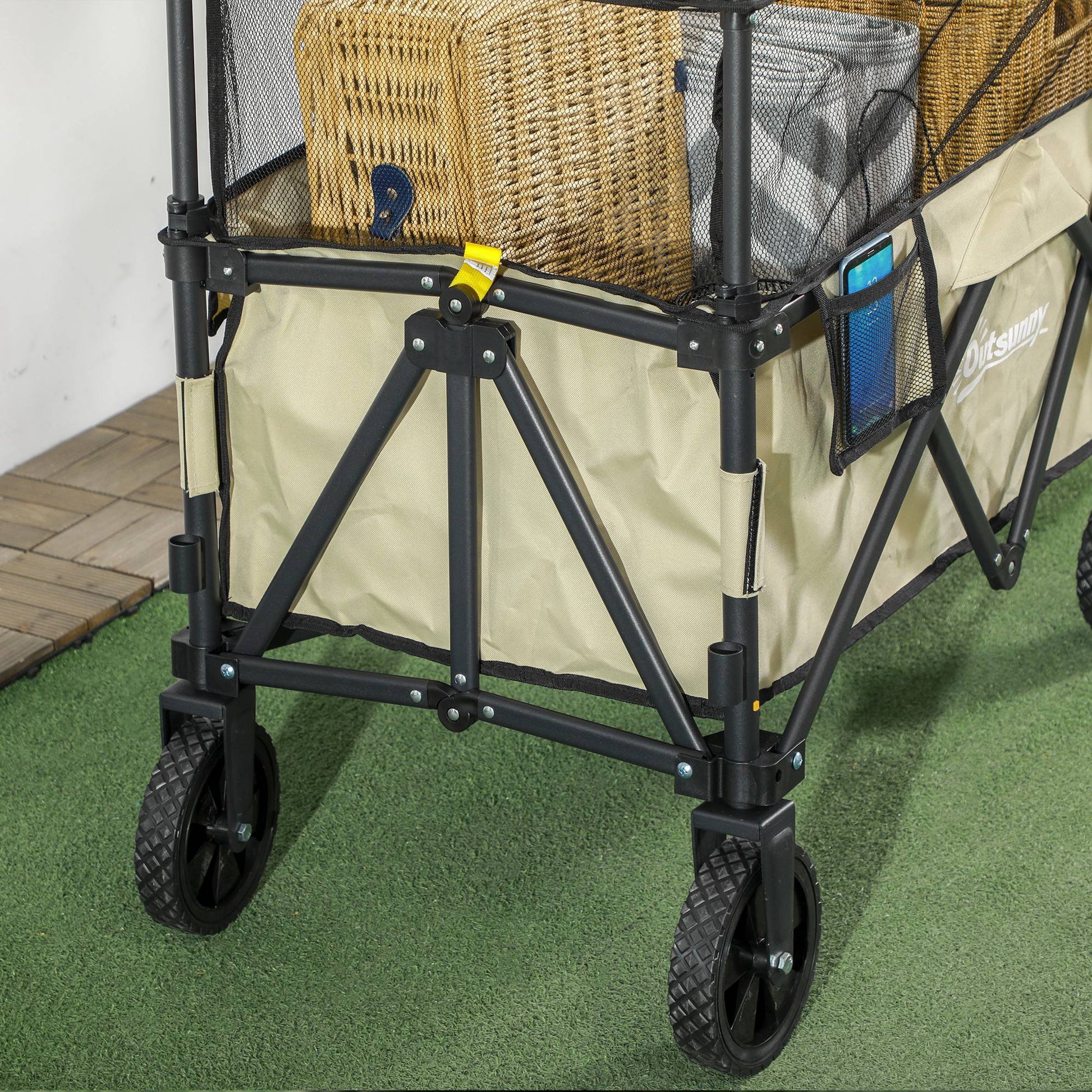 Outsunny Folding Garden Trolley, 180L Wagon Cart with Extendable Side Walls, for Beach, Camping, Festival, Green