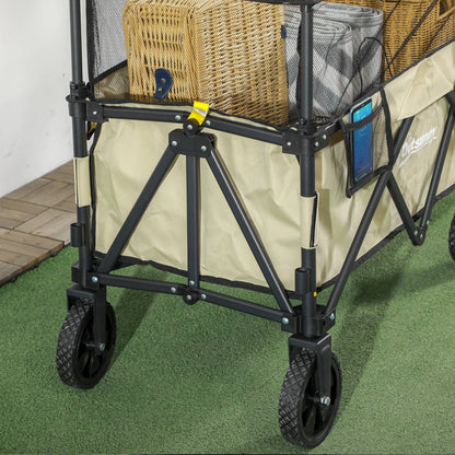 Outsunny Folding Garden Trolley, 180L Wagon Cart with Extendable Side Walls, for Beach, Camping, Festival, Green