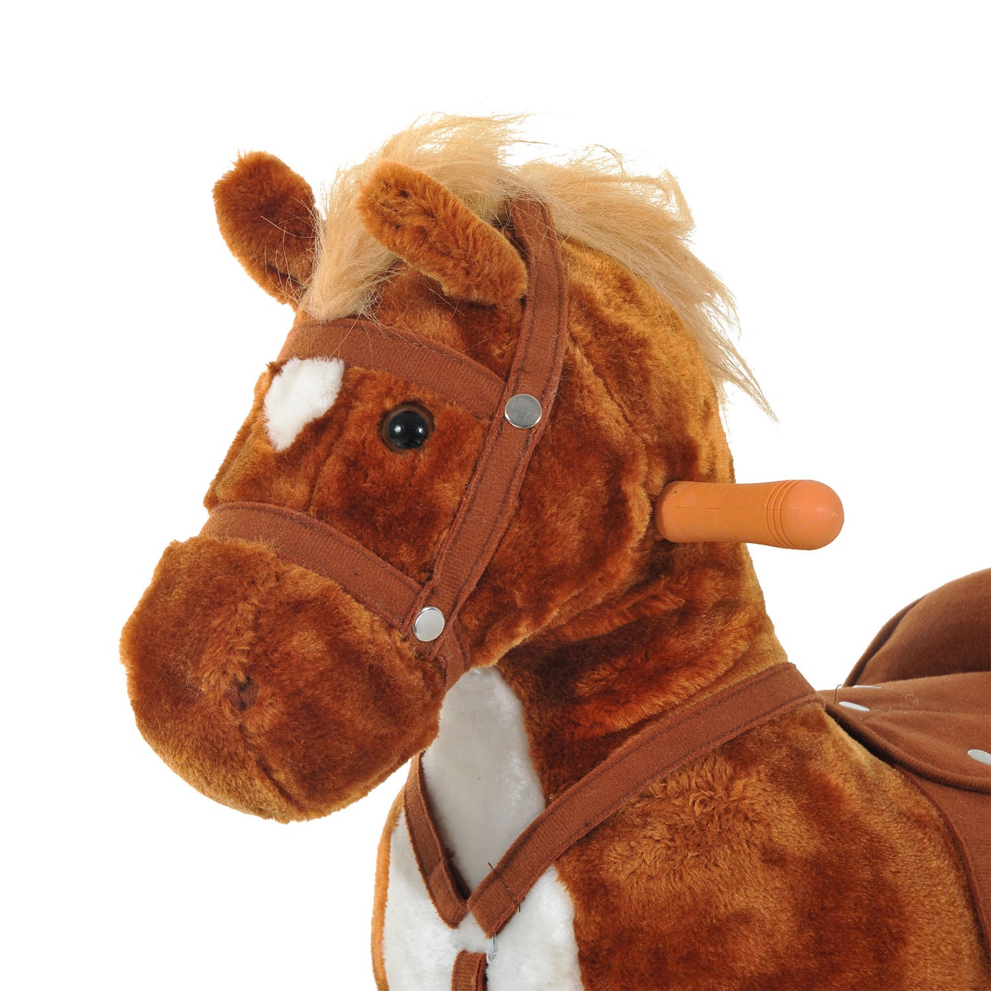 HOMCOM Rocking Horse Plush Kids Ride on Gift Wooden Action Pony Wheeled Walking Riding Little Baby Toy W/Sound-Brown