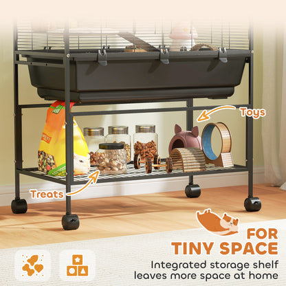 PawHut 5 Tier Large Hamster Cage on Wheels with 17 cm Deep Tray, Storage Shelf for Syrian, Gerbil, Rats