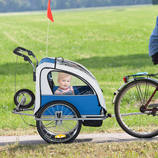 HOMCOM Bike Trailer 2-Seater for Bicycle Baby Child Jogger with Removable Canopy Storage Pocket Outdoor Steel Frame Blue