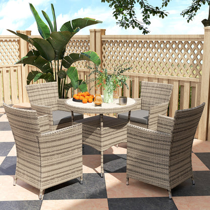 Outsunny Five-Piece Rattan Garden Set, with Two-Tier Table - Grey