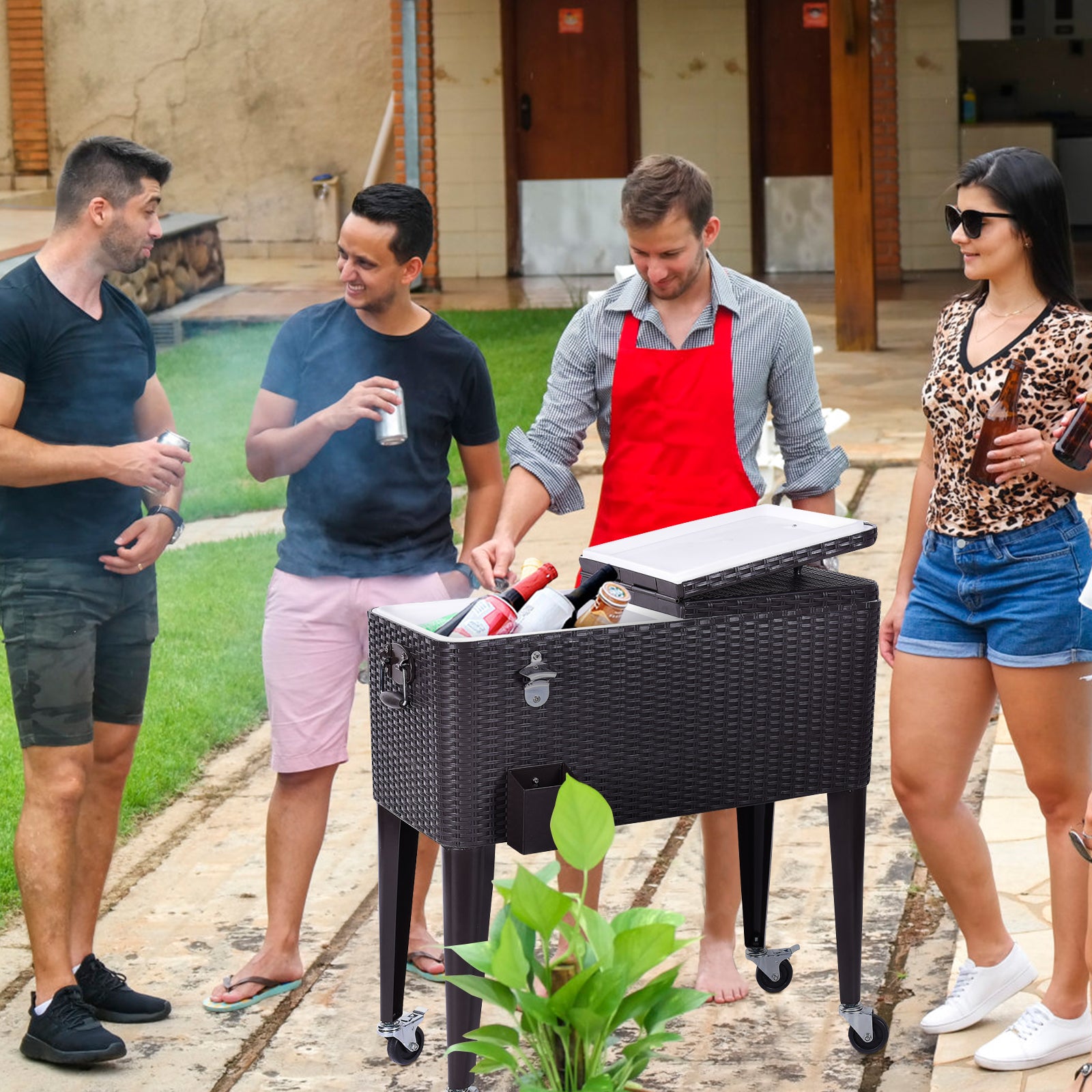 76L Rolling Ice Chest with Bottle Opener and Grips for Outdoor 