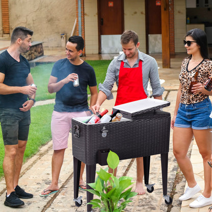 76L Rolling Ice Chest with Bottle Opener and Grips for Outdoor 