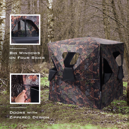 Portable 3-Person Camouflage Hunting Blind with 360° Broad Vision