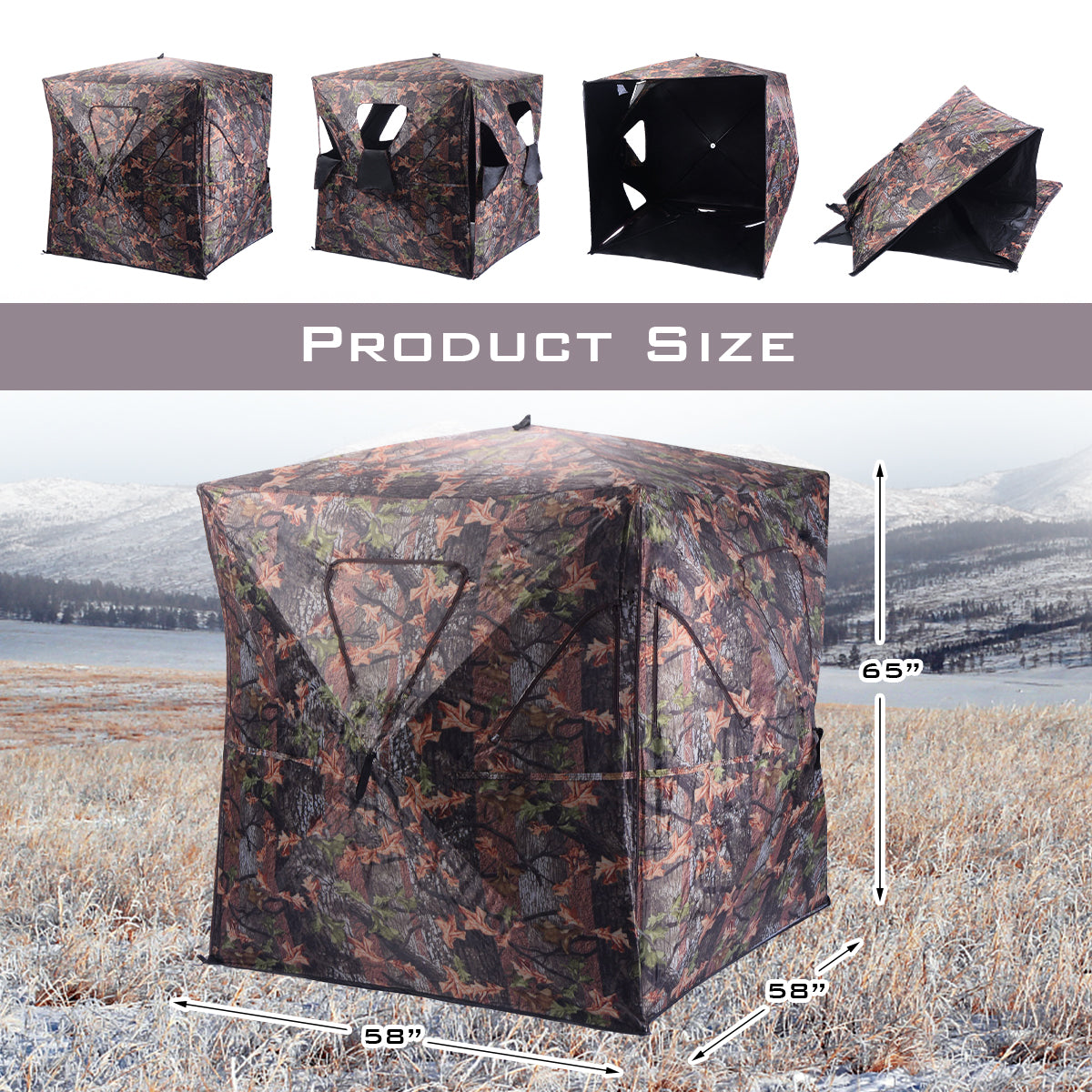 Portable 3-Person Camouflage Hunting Blind with 360° Broad Vision