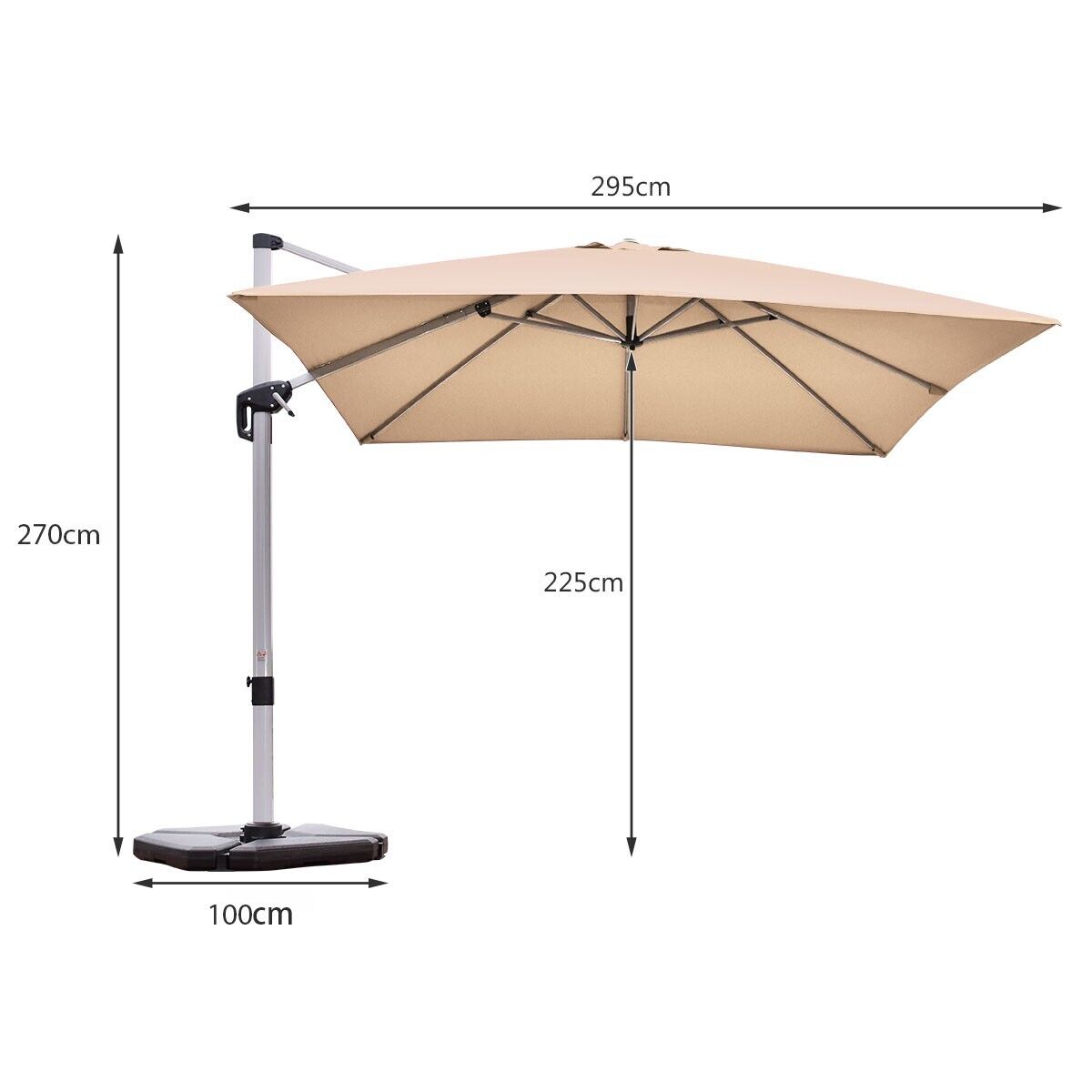3m Cantilever Garden Parasol with Tilted Design and 360° Rotation-Beige