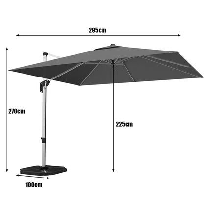 3m Cantilever Garden Parasol with Tilted Design and 360° Rotation-Grey