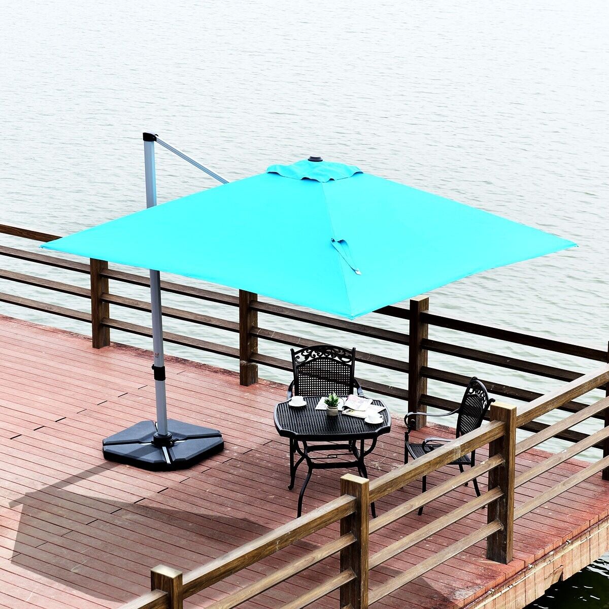 3m Cantilever Garden Parasol with Tilted Design and 360° Rotation-Turquoise